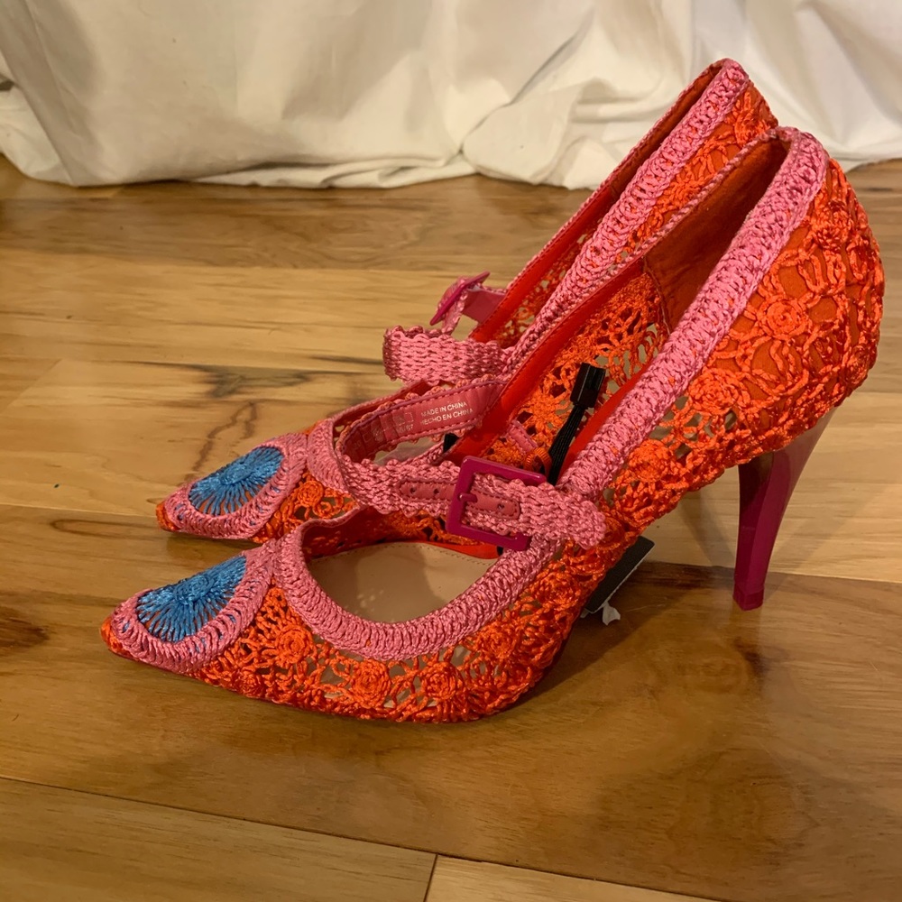 Zara crocheted pumps in bright red and pink 8 - Picture 4 of 6